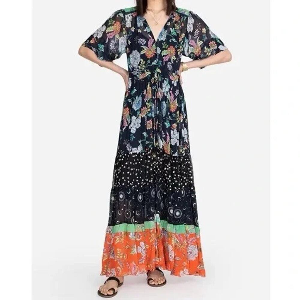 Johnny Was Narciso Mixed Maxi Dress Boho Floral Patchwork Print Size S